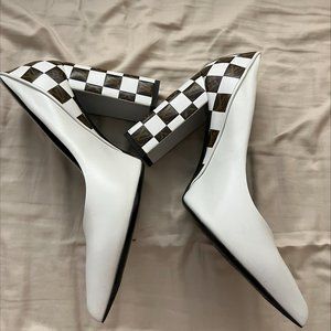 Louis Vuitton Logo White Chunky Heel Pumps